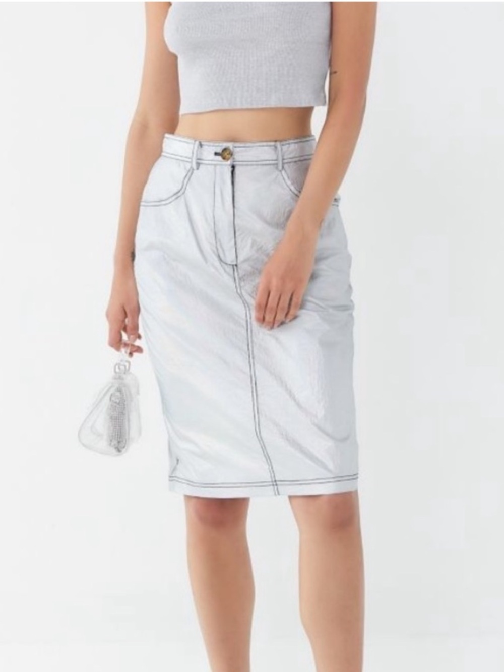 The East Order Silver Iridescent Midi Skirt Sz M